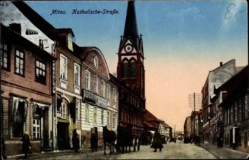Ak Jelgava Mitau Lettland, Katholische Straße, Glockenturm