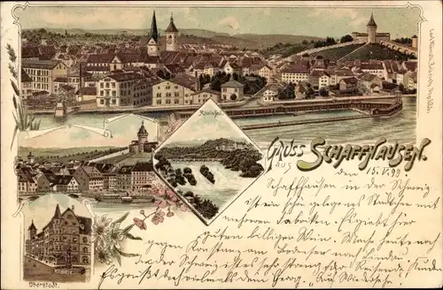 Litho Schaffhausen am Rhein Schweiz, Rheinfall, Panorama