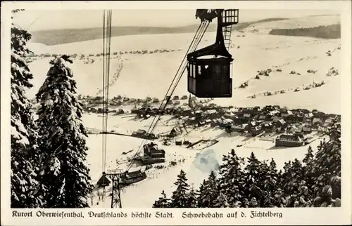 Ak Oberwiesenthal im Erzgebirge, Schwebebahn auf d. Fichtelberg, Winter