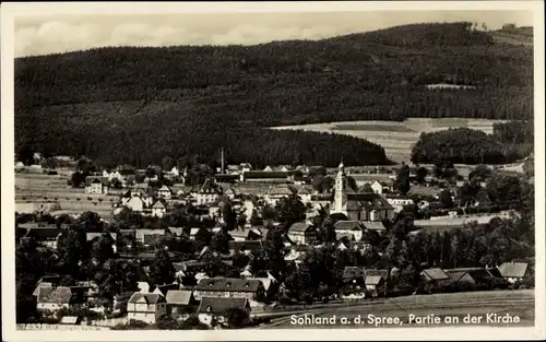 Ak Sohland an der Spree Sachsen, Panorama, Partie an der Kirche