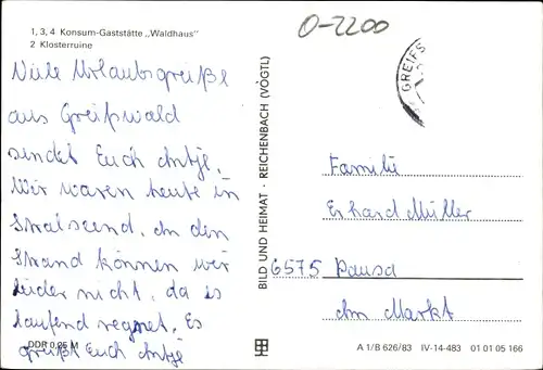 Ak Eldena Hansestadt Greifswald, Konsumgaststätte Waldhaus, Klosterruine