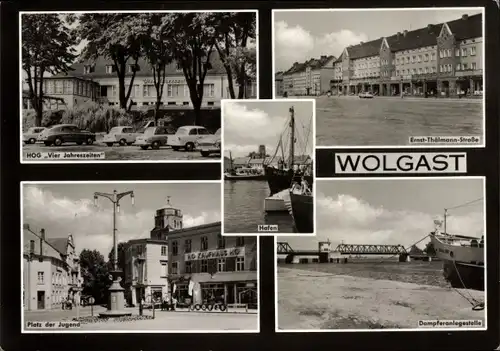 Ak Wolgast in Mecklenburg Vorpommern,Ernst-Thälmannstraße, Dampferanlegestelle, Platz der Jugend