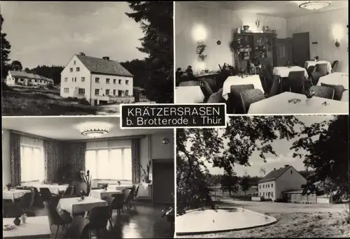 Ak Brotterode Trusetal in Thüringen, Waldgaststätte Krätzersrasen, Außenansicht, Speisesaal