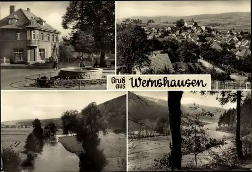 Ak Wernshausen Schmalkalden im Thüringer Wald, Ortsansicht, Springbrunnen, Teilansicht