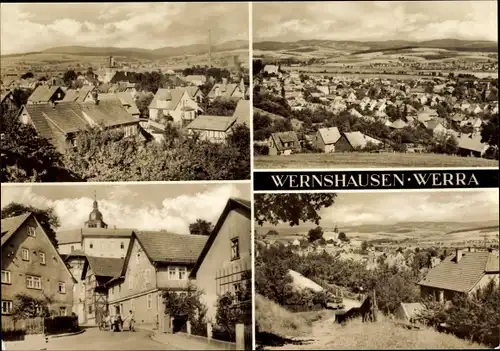 Ak Wernshausen Schmalkalden Thüringer Wald, Panorama vom Ort, Blick über die Dächer, Straßenpartie