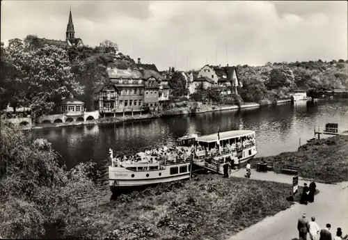 Ak Kröllwitz Halle an der Saale, Anlegesteg, Passagierschiff, Kirchenspitze