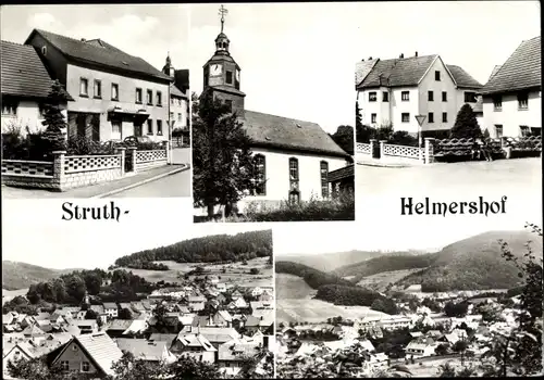 Ak Struth Helmershof Floh Seligenthal in Thüringen, Kirche, Straßenpartie, Wohnhäuser, Panorama