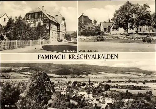 Ak Fambach Thüringen, Panoramablick vom Famberg, HO-Gaststätte, Platz der Republik