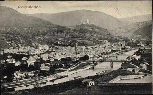 Ak Niederlahnstein Lahnstein am Rhein, Blick ins Tal, Brücke, Totalansicht vom Ort