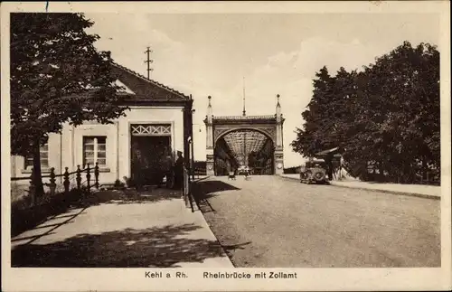 Ak Kehl am Rhein, Rheinbrücke mit Zollamt