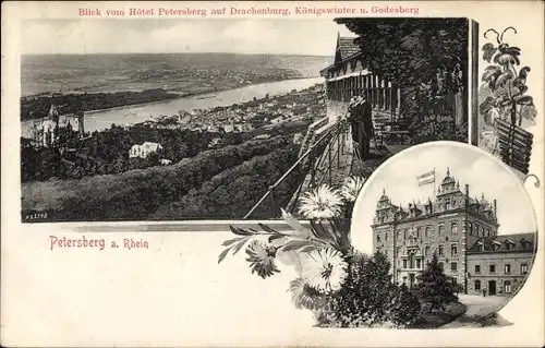 Ak Königswinter am Rhein, Blick vom Hotel Petersberg auf Drachenburg, Königswinter u. Godesberg