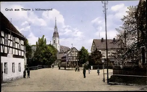 Ak Thurm Mülsen Sachsen, Teilansicht der Ortschaft, Kirche