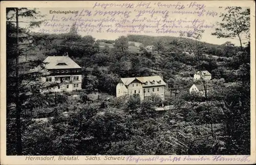 Ak Hermsdorf Rosenthal Bielatal Sächsische Schweiz, Erholungsheim, Panorama vom Ort