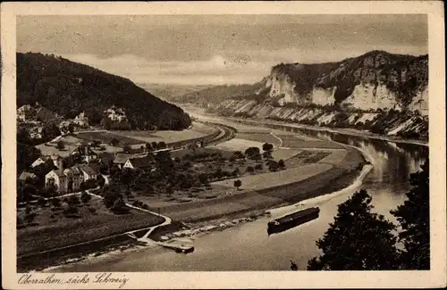 Ak Oberrathen Rathen an der Elbe Sächsische Schweiz, Panorama, Fluss