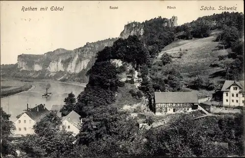 Ak Rathen an der Elbe Sächsische Schweiz, Bastei, Mönch, Elbtal, Dampfer