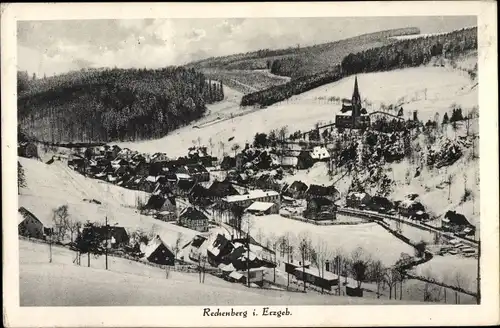 Ak Rechenberg Bienenmühle Erzgebirge, Panorama der Ortschaft im Winter, Schnee