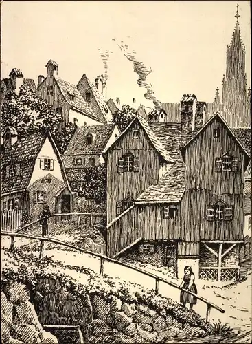 Künstler Ak Au München Bayern, An der Quellenstraße in der Vorstadt im Jahre 1888