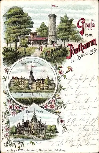 Litho Bückeburg im Kreis SchaumburgIdaturm, Residenzschloss, Neues Palais