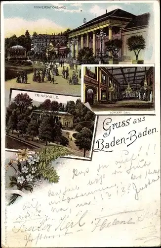 Litho Baden Baden am Schwarzwald, Konversationshaus, Konzertsaal, Trinkhalle