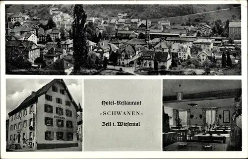 Ak Zell im Wiesental, Hotel Restaurant Schwanen, Panorama, Außenansicht, Gastraum