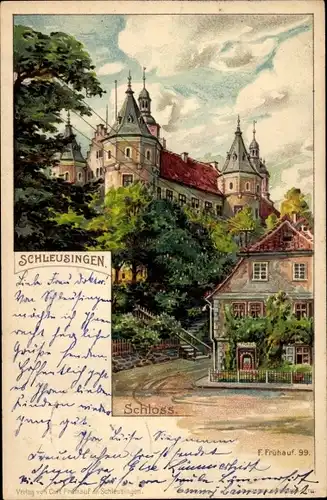 Litho Schleusingen in Thüringen, Ansicht vom Schloss