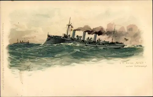 Künstler Litho Bohrdt, Hans, Deutsches Kriegsschiff, SMS Greif, Aviso