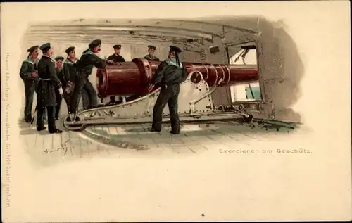 Künstler Litho Bohrdt, Hans, Exerzieren am Geschütz, Deutsche Seeleute