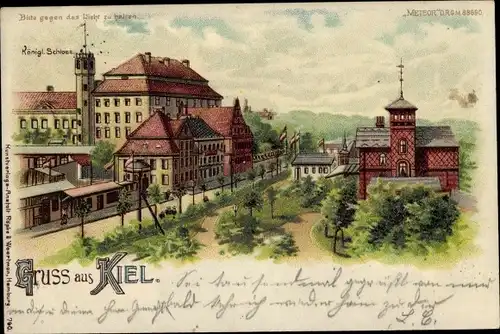 Halt gegen das Licht Litho Kiel Schleswig Holstein, König. Schloss, Meteor