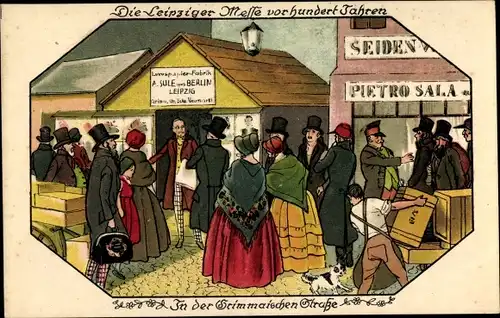 Litho Leipzig in Sachsen, Leipziger Messe vor hundert Jahren, In der Grimmaischen Straße