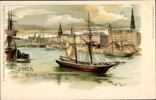 Litho Riga Lettland, Hafen, die Düna