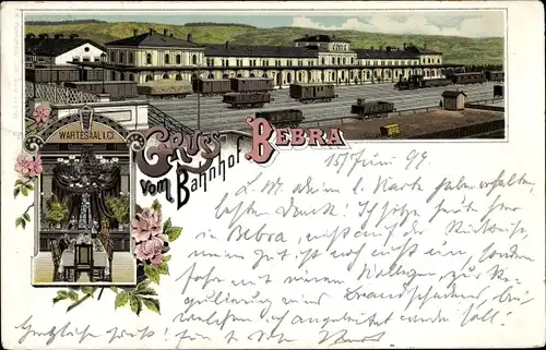 Litho Bebra an der Fulda in Hessen, Die Gleisseite vom Bahnhof, Wartesaal