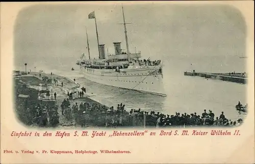 Ak Wilhelmshaven in Niedersachsen, Hafen, S. M. Yacht Hohenzollern an Bord S. M. Kaiser Wilhelm II.