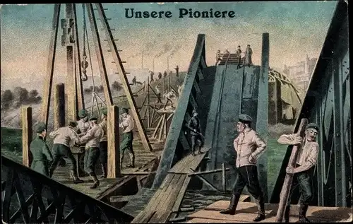 Ak Deutsche Pioniere beim Brückenbau, Soldatenleben