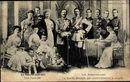 Ak Kaiserfamilie, Kaiser Wilhelm II, Kaiserin Auguste Viktoria, Söhne, Tochter, Schwiegertöchter