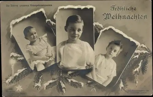 Ak Glückwunsch Weihnachten, Die Söhne unseres Kronprinzenpaares, Wilhelm, Louis Ferdinand