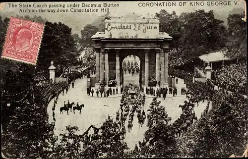 Ak Coronation of King George V., The State Coach passing under Decimus Burton Arch