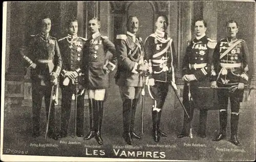 Ak Les Vampires, Kaiser Wilhelm II., Kronprinz Wilhelm, Prinz Oskar, Prinz Joachim