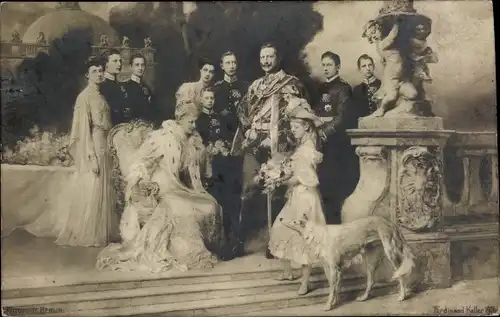 Künstler Ak Keller, F., Kaiserliche Familie, Kaiser Wilhelm II., Kronprinz Wilhelm, Kaiserin Augusta