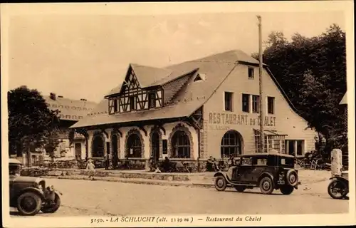 Ak Col de la Schlucht Vosges, Restaurant du Chalet, Automobile