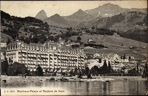 Ak Montreux Kanton Waadt Schweiz, Montreux Palace, Rochers de Naye, Uferansicht