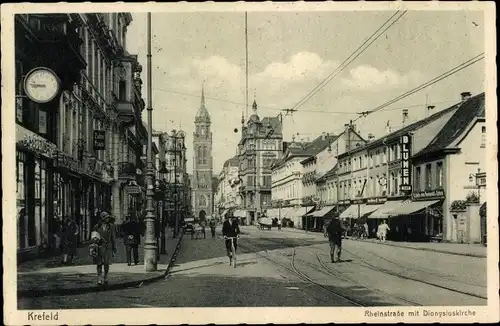 Ak Krefeld am Niederrhein, Rheinstraße mit Dionysiuskirche