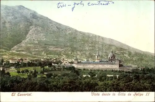 Ak El San Lorenzo de El Escorial Madrid, Vista desde la Silla de Felipe II.