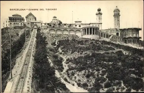 Ak Barcelona Katalonien, Cumbre del Tibidabo, Standseilbahn
