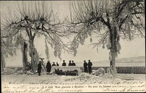 Ak Genève Genf Stadt, Bise glaciale, Au quai du Leman