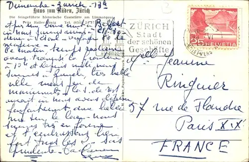 Ak Zürich Stadt Schweiz, Haus zum Rüden, Gaststätte am Limmatquai, Innenansicht