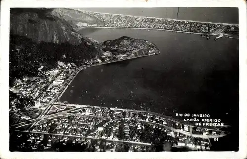 Ak Rio de Janeiro Brasilien, Lagoa Rodrigo de Freitas, Fliegeraufnahme