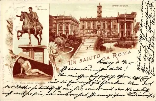 Ak Roma Rom Lazio, Campidoglio, Statue Marc Aurelio, Statue Gladiatore Morente