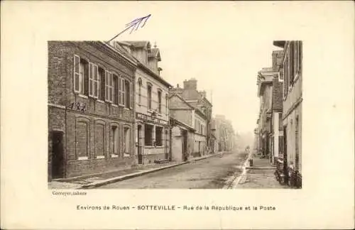 Ak Sotteville lès Rouen Seine Maritime, Rue de la Republique et la Poste