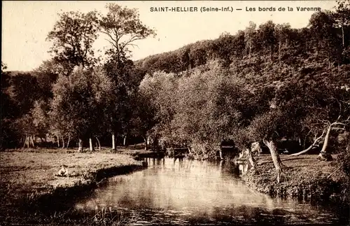 Ak Saint-Hellier Seine Maritime, Les bords de la Varenne, Landschaftsaufnahme