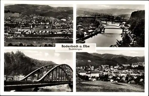 Ak Podmokly Bodenbach Děčín Tetschen an der Elbe Region Aussig, Brücke, Fluss, Ortsansicht